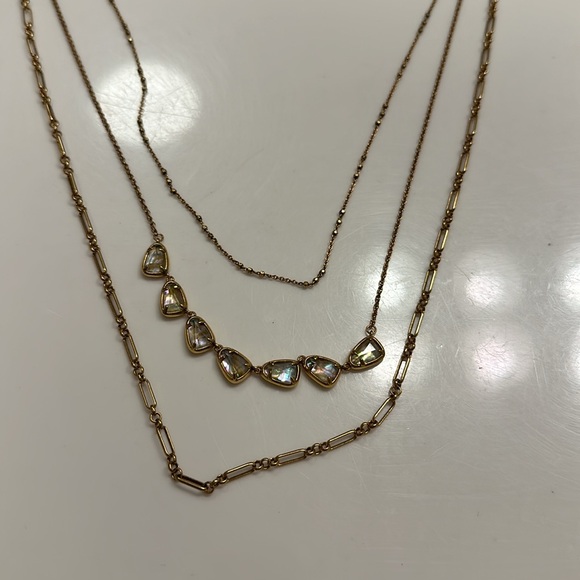 NWOT Kendra Scott Susanna Vintage Gold Multi Strand Necklace in White Abalone - Picture 2 of 4